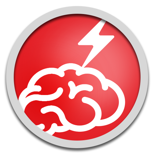Brain with a lightning bolt, symbolizing education